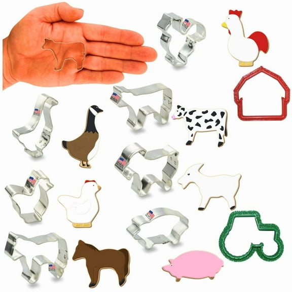 Miniature Farm Animals Cookie Cutter 9 Pc Set. USA Tin Plate Steel