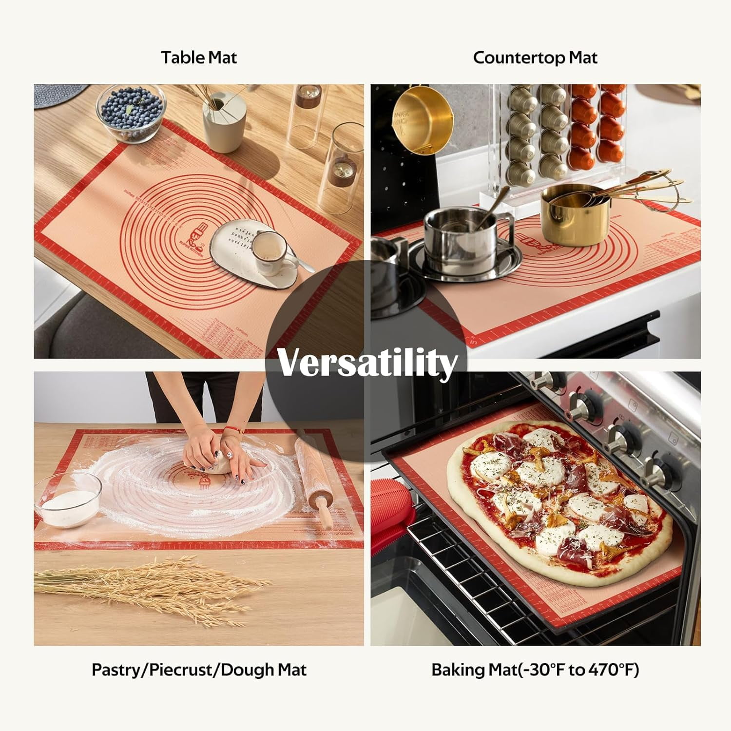 Non-slip Silicone Pastry Mat Extra Large With Measurements 28''by 20'' For Baking  Counter Dough Rolling Oven Liner Fondant/pie Crust By Red