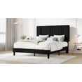 thumbnail image 2 of Amolife Full Bed Frame, Platform Bed with Upholstered Velvet Adjustable Headboard, Wooden Slats, Easy Assembly, Black, 2 of 9