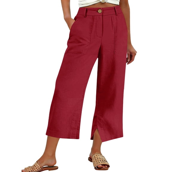 JYnXIANTI Wide Leg Pants Woman Lightweight High Waisted Capris with Side Split Pockets Summer Lounge Clothes for Beach