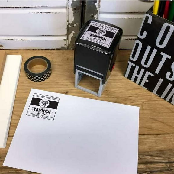 Personalized Square Self Inking Rubber Stamp - The Tanner Initial