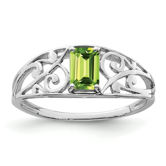 925 Sterling Silver Rhodium Plated Peridot Ring