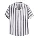 thumbnail image 1 of Blusa informal de manga corta con estampado de rayas y botones para la playa para hombre Pompotops  oipoqjl48045, 1 of 9