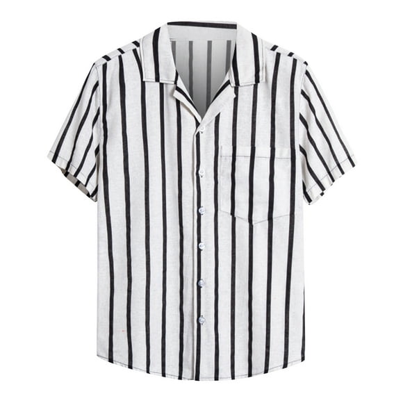 jovati Denim Shirt Men Men Casual Buttons Beach Non-positioning Striped Print Turndown Short Sleeve Shirt Blouse