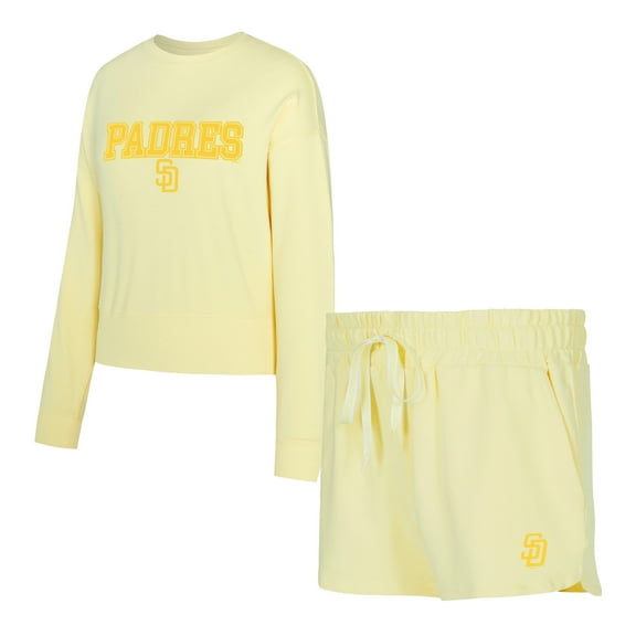 Women's-Concepts Sport Yellow San Diego Padres Elevation Tri-Blend Long Sleeve Top & Shorts Set