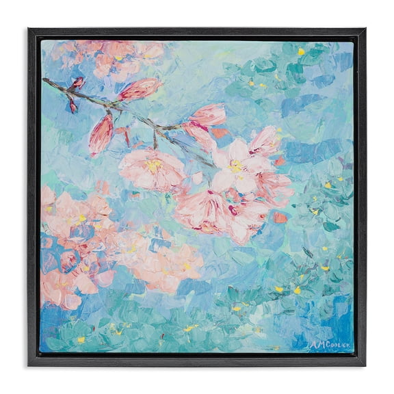 Stupell Industries Yoshino Cherry Blossom Plants & Flowers Painting Black Floater Framed Canvas Art Print Wall Art, 18 x 18