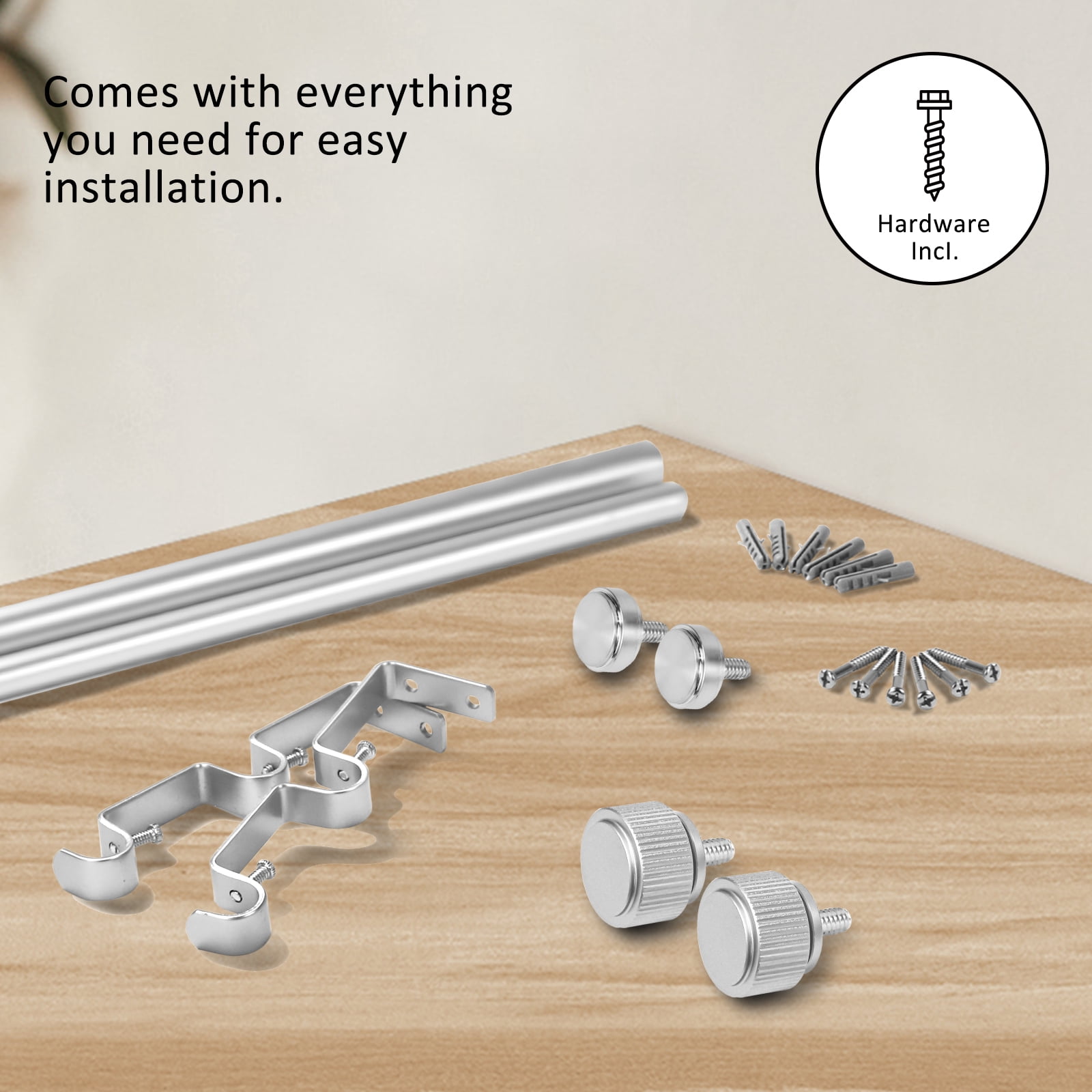 Ridicili 5/8 Inch Adjustable Double Drapery Curtain Rod Set with Vertical Cylinder Finials, 5/8 Inch Front and 1/2 Inch Back Double Window Drapery Rod, 84"-120", Pewter