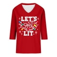 thumbnail image 4 of Women T Shirt Casual Loose V Neck Printed Short SleeveBreathable Soft Daily Gift Clothes Red S, 4 of 4