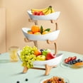thumbnail image 2 of yeacher Nordic Style 3-Tier Ceramic and Bamboo Fruit Tray Set - Multi-Layer Snack and Dessert Display for Living Room, Tea Time, or Party - White or Dark Green, 2 of 6