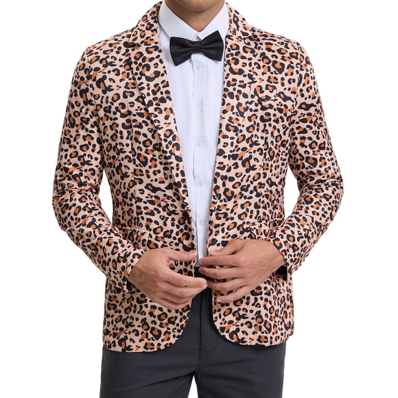 Blazer impreso de animales Lars Amadeus para hombres, corte slim fit, chaquetas deportivas de un botón, 2XL color caqui claro