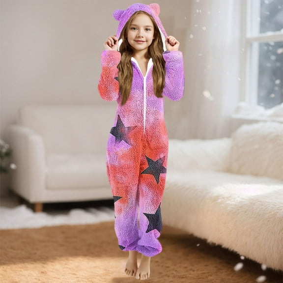 ATOGUTA Girls Boys Unisex Kids Fleece Hooded Jumpsuits Long Sleeve Rompers Sleepwear Outfits Size 5T-15, Hot Pink