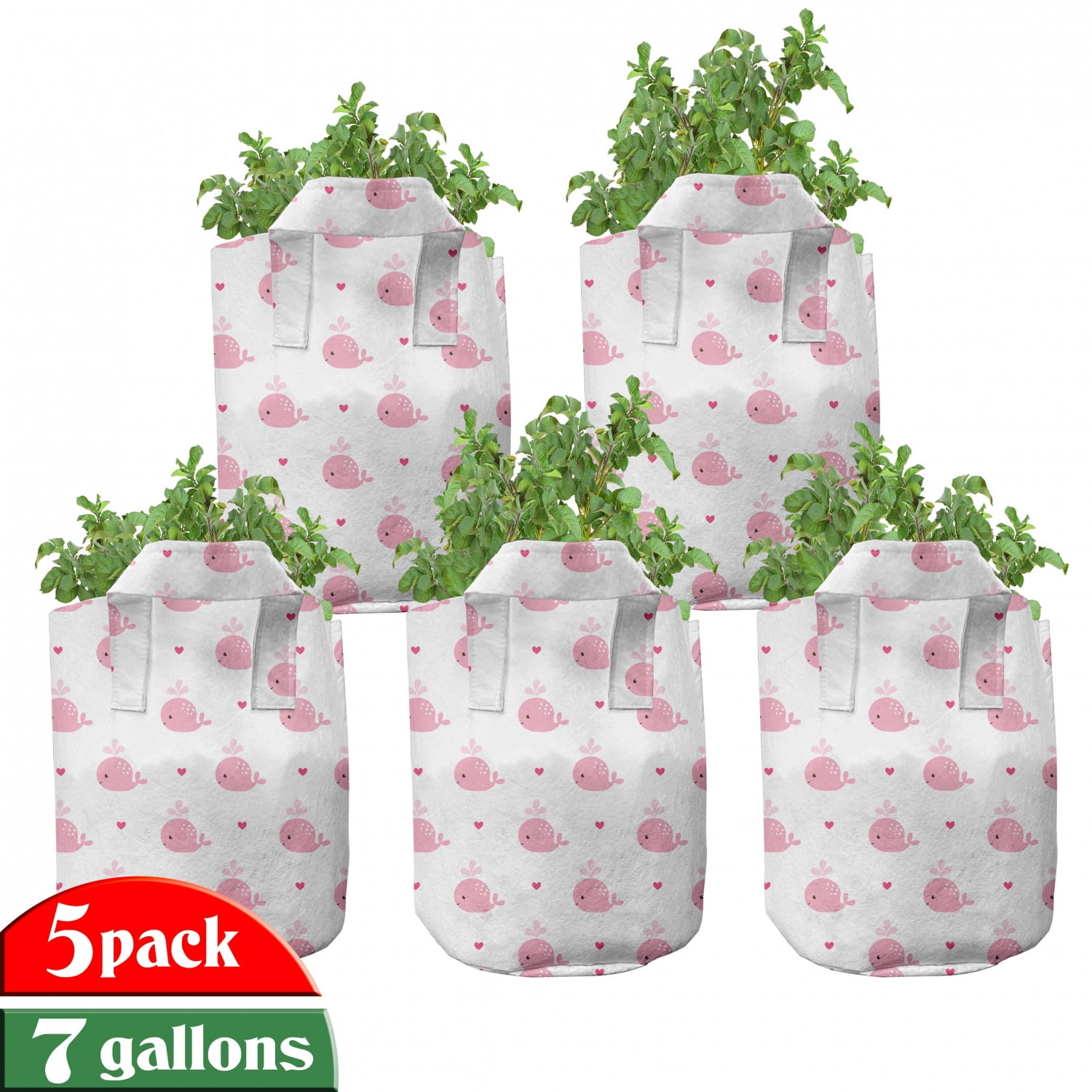 Baby Grow Bags 5Pack, Hearts and Whales Love, Heavyduty Fabric Pots