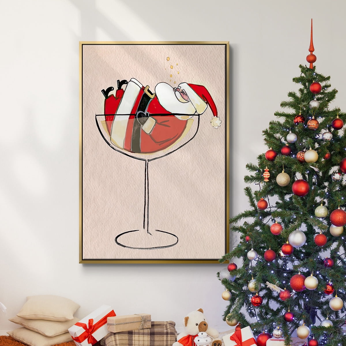 Get Blitzened Collection B - Framed Gallery Wrapped Holiday Canvas - 27 x 41 - Gold Frame