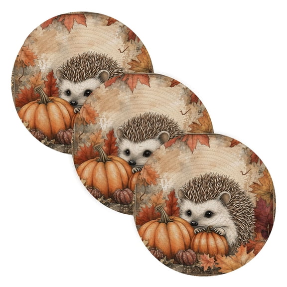 BZSMCE Mats for Pots,Pans Place Hedgehog Surrounded by Autumn Simple Style Pattern Pot Mats