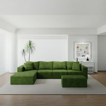 Green Boneless Couch, Sectional Couches for Living Room, Modern Modular Sofa, 4-Seater with 2 Ottomans and Oversized Chaise