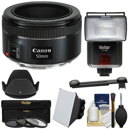 Canon EF 50mm f/1.8 STM Lens with 3 UV/CPL/ND8 Filters + Hood + Flash + Soft Box + Kit for EOS 6D, 70D, 7D, 5DS, 5D, Rebel T3, T3i, T5, T5i, T6i, T6s, SL1