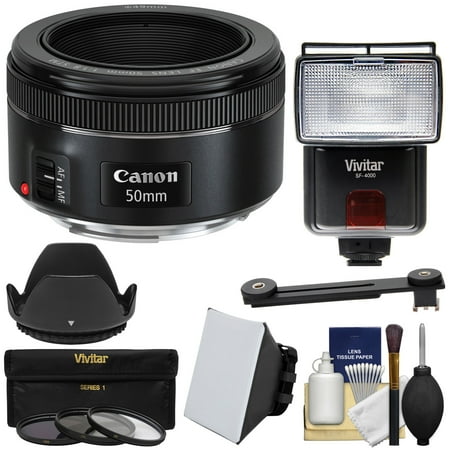 Camera Flash Lens Canon EF 50mm f/1.8 STM Lens + Flash & Diffusers + 3 Filters + Hood Kit for EOS 6D, 70D, 7D, 5DS, 5D, Rebel T3, T3i, T5, T5i, T6i, T6s, SL1 Camera ()