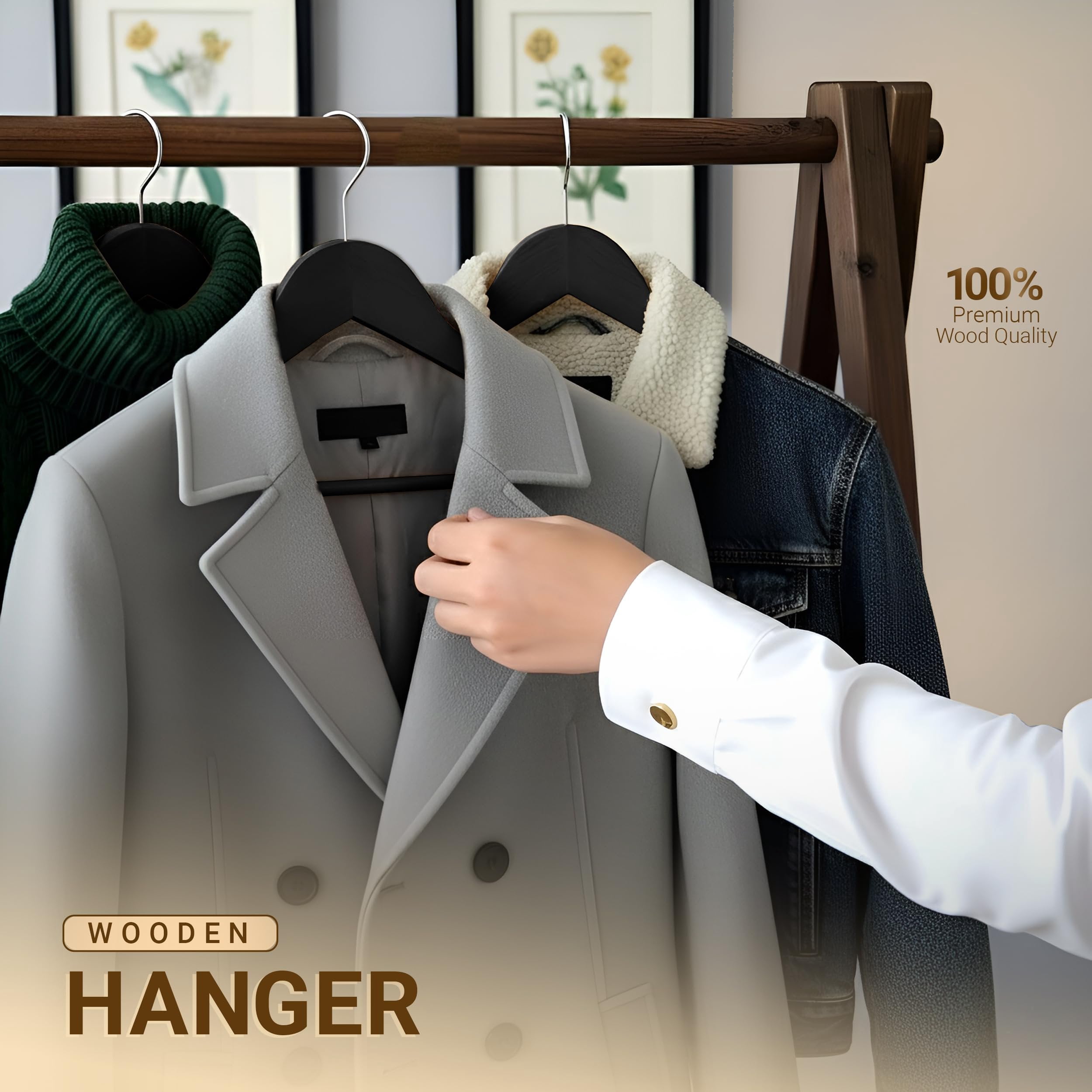 Utopia Home Premium Wooden Hangers 30 Pack - Durable & Slim Coat Hanger - Suit Hangers with 360-Degree Rotatable Hook - Wood Hangers with Shoulder Grooves Black