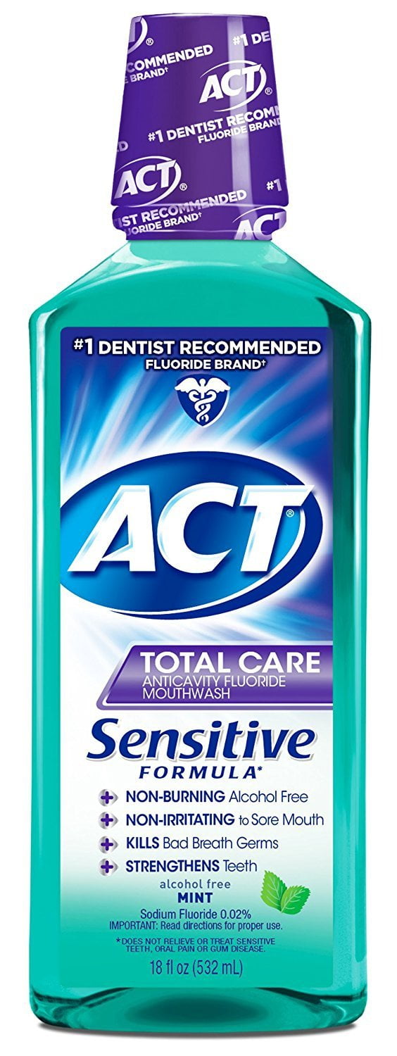 ACT Total Care Anticavity Fluoride Sensitive Mouthwash, Mint, 18oz