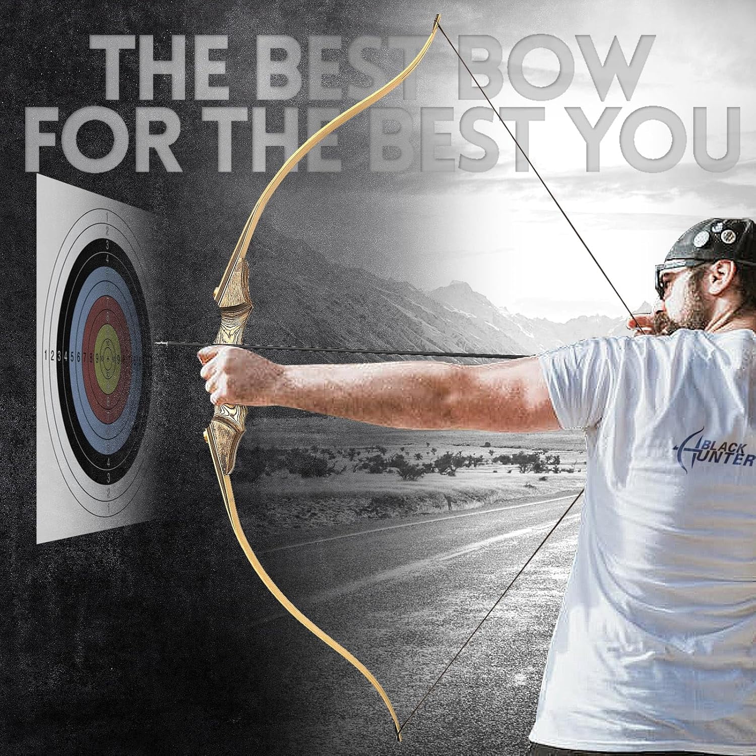 Black Hunter Bow 60 Inch Archery Takedown Recurve Bow 20-60 Lbs Right Hand Hunting Bow with Stringer Tool Wooden Riser Archery Bow Set for Adults Shooting Practice