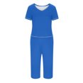 thumbnail image 2 of Plebaso Women's 2 Piece Capri Pajama Sets Pjs V Neck Short Sleeve Tops and Capris Pants Lounge Sets, 2 of 5