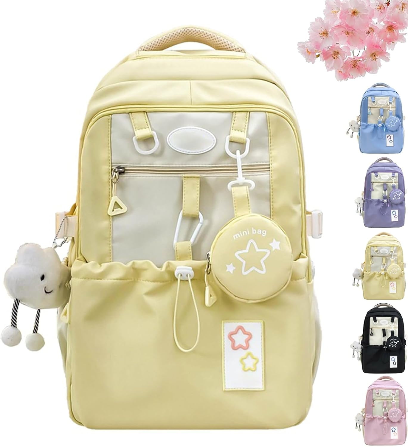 Rosy Posy Backpack, Rosyposy Cream Stars Drawstring Backpack