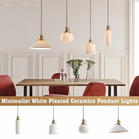 Modern Minimalist White Ceramic Pendant Light Mid Century Vintage Brass Pendant Lights Kitchen Island 1 Light Brushed Gold Adjustable Ceiling Hanging Lighting Fixture for Bedroom M