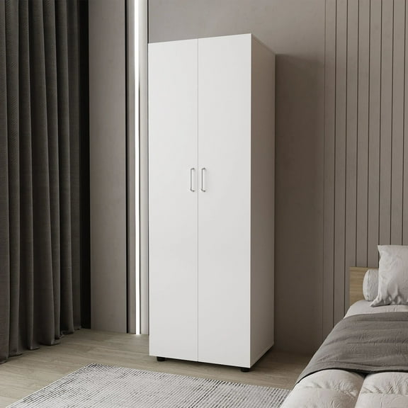 Newboti Furniture White Armoire with 2 Doors and Hanging Rod 00236