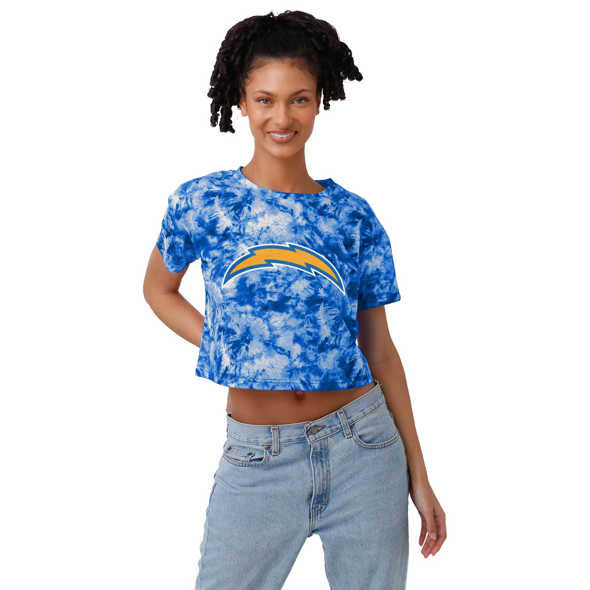 FOCO Womens NFL Team Ladies Fashion Crop Top Shirt, Tie-Dye Big Logo, X-Large