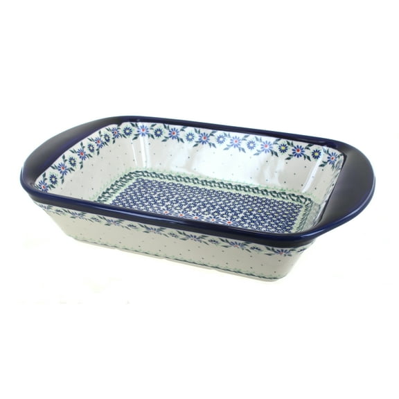 Blue Rose Polish Pottery Petite Bouquet Large Rectangular Baker with Handles