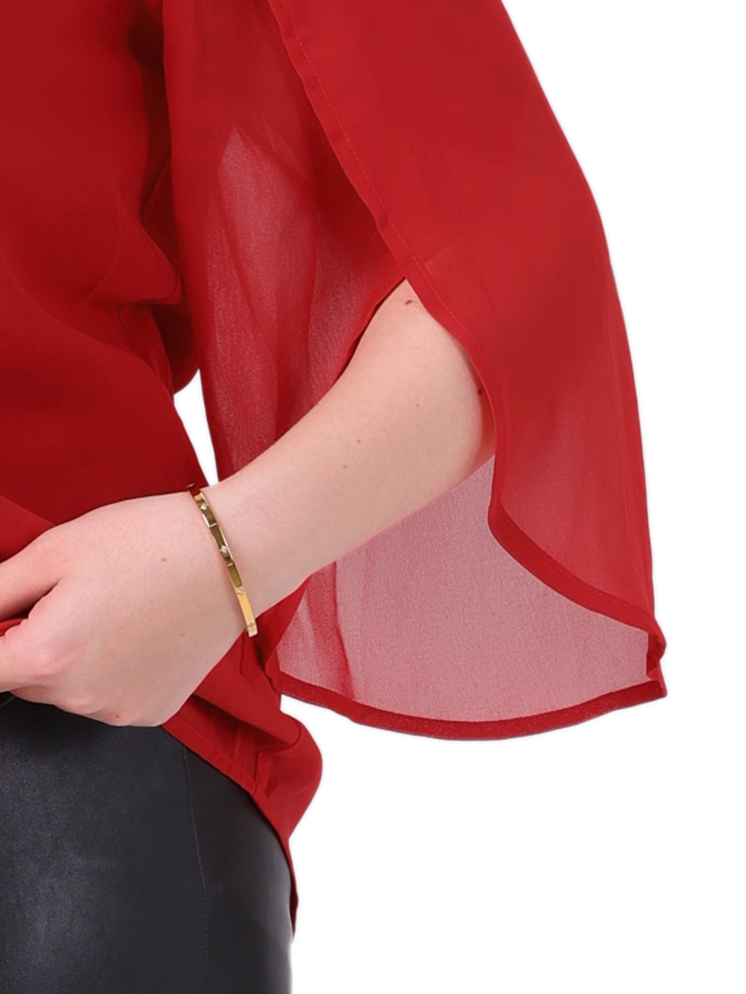 Women's Plus Blouses with Flutter Petal Half Sleeve Chiffon Top 4X Red