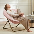 thumbnail image 3 of Sybels Cozy Saucer Chair: XL faux fur lounger for bedrooms, dorms & gaming，Foldable moon/mushroom design saves space， Pink, 3 of 6