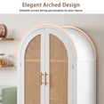 thumbnail image 3 of Leumius 71" Tall Arched Cabinet with Rattan Doors and Adjustable Shelves,4 Doors Modern Farmhouse Storage Cabinet with Built-in Racks for Kitchen Dining Room Study White, 3 of 9
