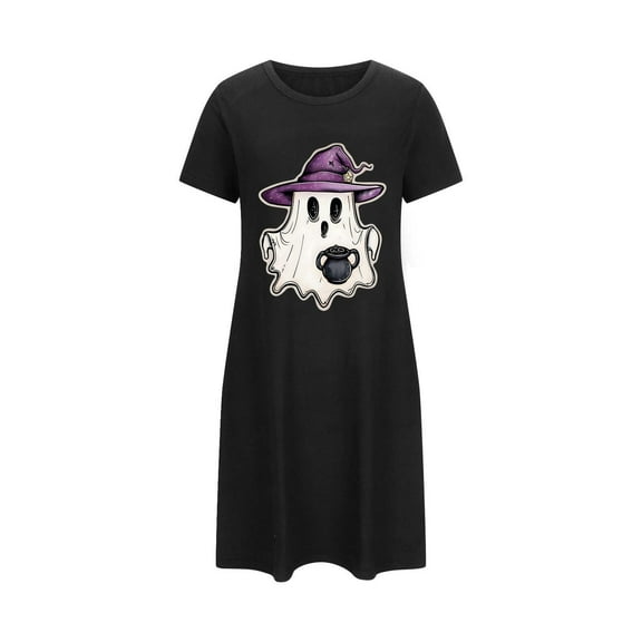 Hvot&aat Halloween Dresses for Women Ghost Graphic Short Sleeve Crewneck Nightdress Festival Casual Pajamas