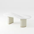 thumbnail image 5 of POVISON 63"Modern Minimalist White Oval Dining Table for 4, Glossy Sintered Stone Tabletop, Roman Column Frame Table Legs, 5 of 11