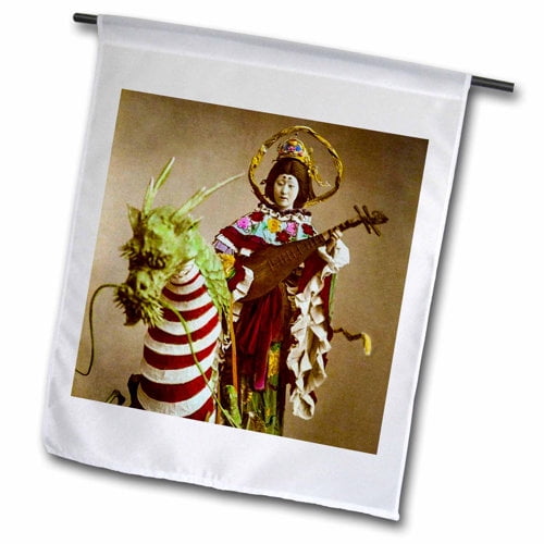 3dRose, Vintage Geisha Dressed as Goddess Benzaiten on Dragon Japan, 12 x 18 inch Garden Flag