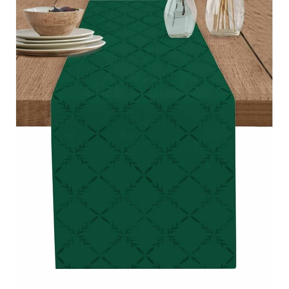 Table Runner Dresser Scarves 60 Inch Long,Modern Diamond Plaid on Aventurine Linen Dining Table Runners Minimalist Lattice Art Green Tabletop Scarf for Wedding Holiday Party Kitchen