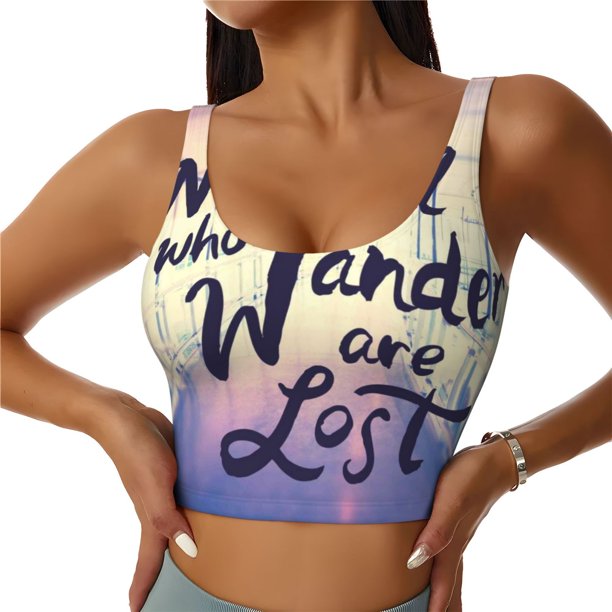 Balery Not All Those Who Wander Are Lost Sujetadores deportivos con espalda cruzada para mujer, acolchados, sin costuras, de alto impacto, ideales para yoga, gimnasio, entrenamiento y fitness.-Medium