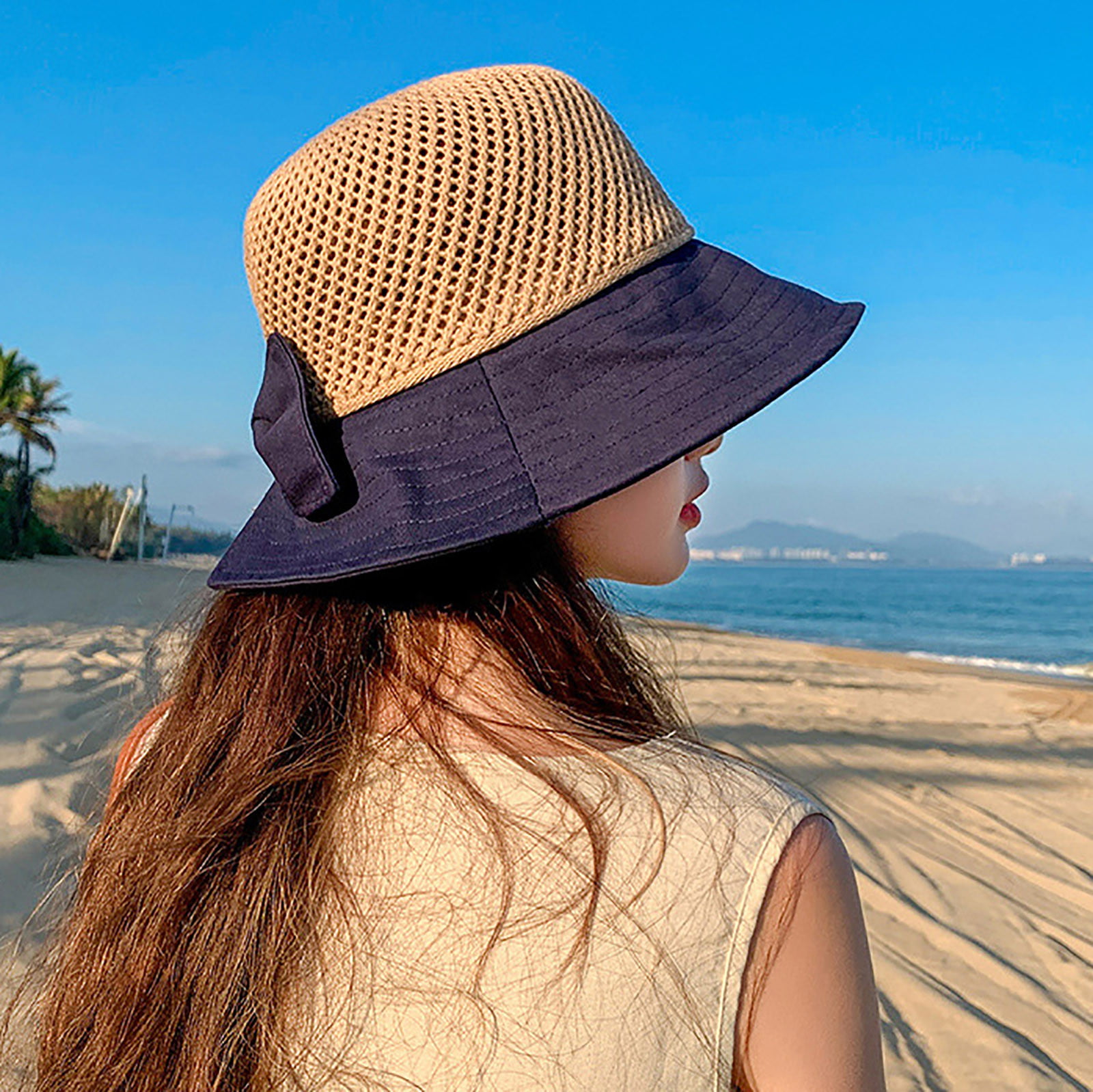 Summer Womens UPF 50 Straw Wide Brim Hat Sun Hats for Women Beach Hat  Women's Sunshade Breathable Sun Hat Bow Outdoor Tourism Fisherman Hat 