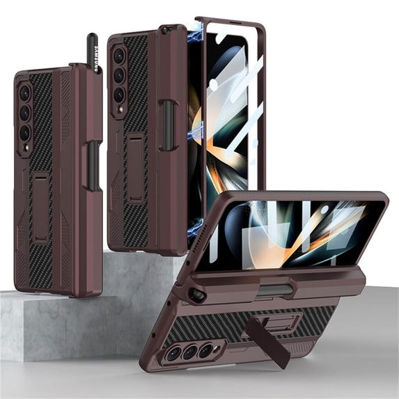 SaniMore for Samsung Galaxy Z Fold 4 Magnetic Folding Case with Wireless Charging, Rugged PC Cover with Tempered Glass Film & Pen Holder Kickstand Military Grade Shockproof Protective Shell, Winered