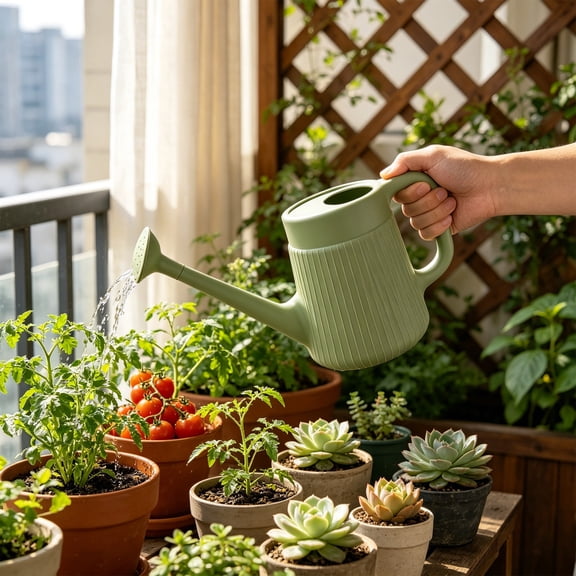 Long Spout Watering Can with Sprinkler Head, Plastic Lightweight Watering Pot, Ergonomic Handle for Indoor Outdoor Home Use, Light Green