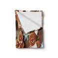 thumbnail image 2 of Gingerbread Man Soft Flannel Fleece Throw Blanket, Tasty Looking Traditional Cookies Little Snowflakes Cinnamon, Cozy Plush for Indoor and Outdoor Use, 50" x 60", Umber Pale Brown White, by Ambesonne, 2 of 6