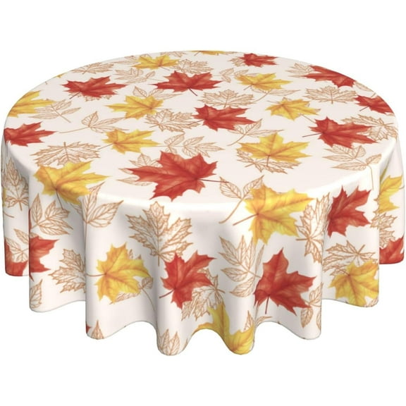 Fall Round Tablecloths 60 Inches Autumn Thanksgiving Maple Leaf Decorative Round Table Cloth Fall Decor Washable Reusable Circle Table Cover for Home Kitchen Party Dining Room Outdoor Patio