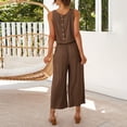 thumbnail image 6 of GILIGEGE Linen Sets for Women 2 Piece Summer Women Suit Fashion Comfortable Vest and Long Pants Solid Color Top Set Suit Wide Leg Pants Tracksuit Lounge Matching Sets Brown L, 6 of 8