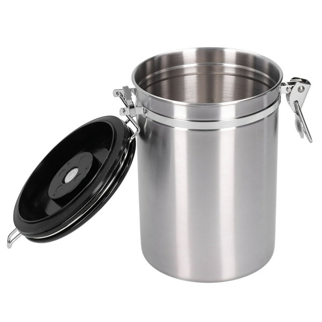 Conteneur à Café, Conteneurs de Stockage Alimentaire Anti-Corrosion, Affichage de la Date 1.8L Résistance à la Rouille avec Valve d'Échappement et Cuillère Doseuse 1/8 Tasse pour Thé Grains de Café Argent+cuillère 1.8L