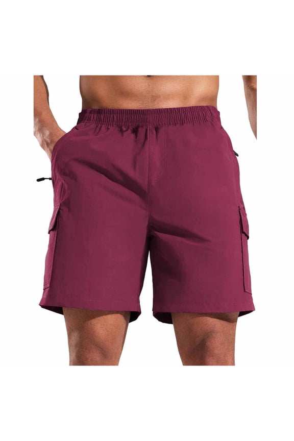 Cargo Shorts for Men Summer Work Hiking Short Pants Elastic Waist Waterproof Running Shorts with Multi Pockets Wine L