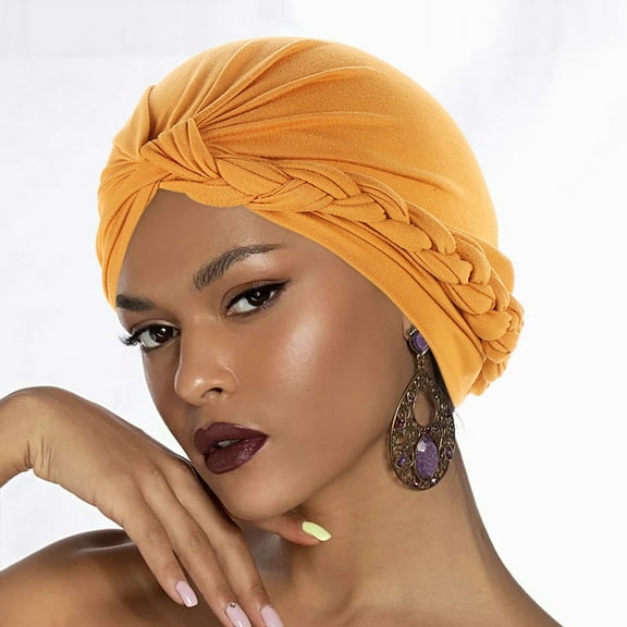 Bunenne Turbans for Women Head Wraps for Women Head Scarf Head Hat Cap Ethnic Cover Wrap Turban Ladies Multicolor Side Braid Hijab Hat Solid Color Baotou Muslim Hat Sleeping Cap A One Size