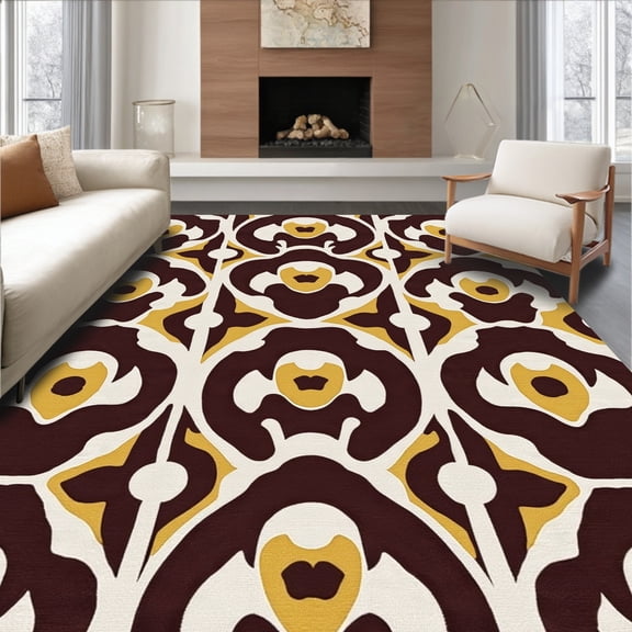 ODIKA 4' x 6' Machine Washable Non-Slip Area Rug, Geometric Oval High Traffic Rug, Brown, 328461