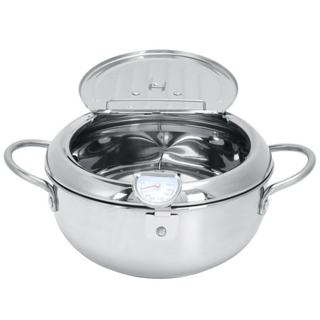 Rupoun Deep Frying Pot 2.2L 20cm (7.87 inches) Stainless Steel Tempura Fryer Pan with Thermometer, Oil Filter Rack and Lid for Home Kitchen Cooking, Specialty Silver Pan
