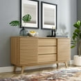 thumbnail image 2 of Media TV Stand Console Table, Rectangular, Wood, Brown Oak, Modern Contemporary Urban Design, Living Lounge Room Hotel Lobby Hospitality, 2 of 9